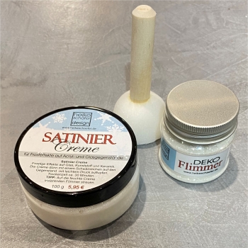 Satiniercreme Pearl + Flimmer Transparent + Schwammtupfer